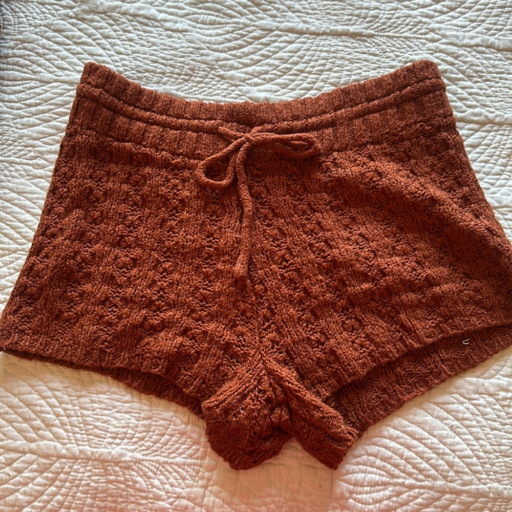 Comfy Burnt Orange Knit Love Tree Lounge Shorts (L)